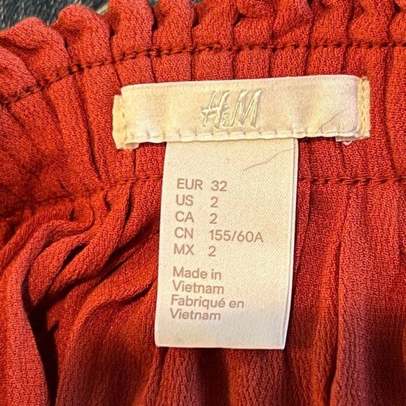 H&M Women's 2 orange rust with black elastic waist pull on skirt w uneven hem - Picture 7 of 11